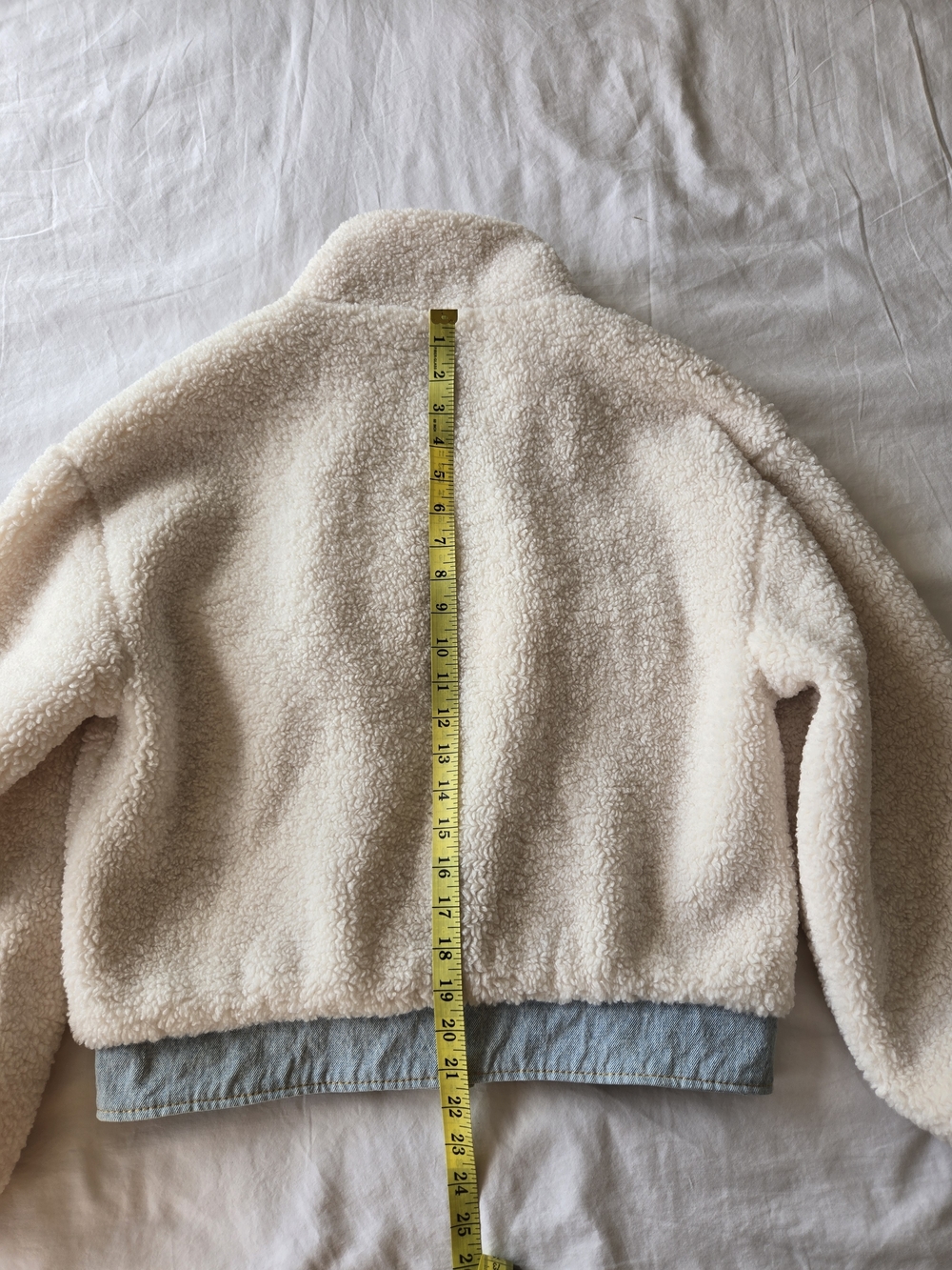 Vine & Valley Sherpa Jacket with Light Denim Trim, Cream & Light Blue, Size S - Picture 8 of 10